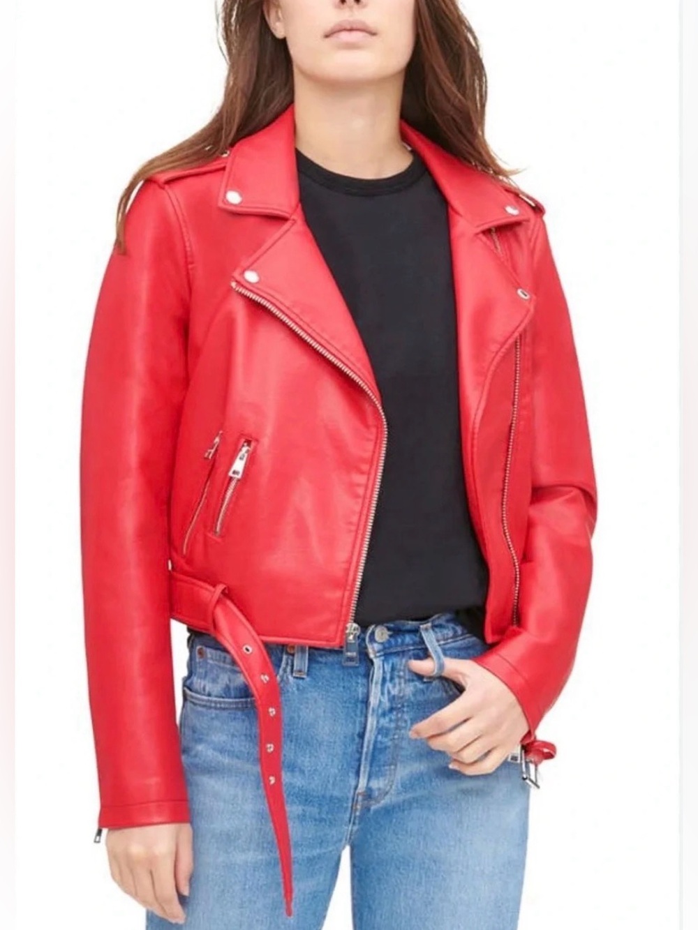 Levi’s Belted Faux Leather Moto Jacket Small Bright Red